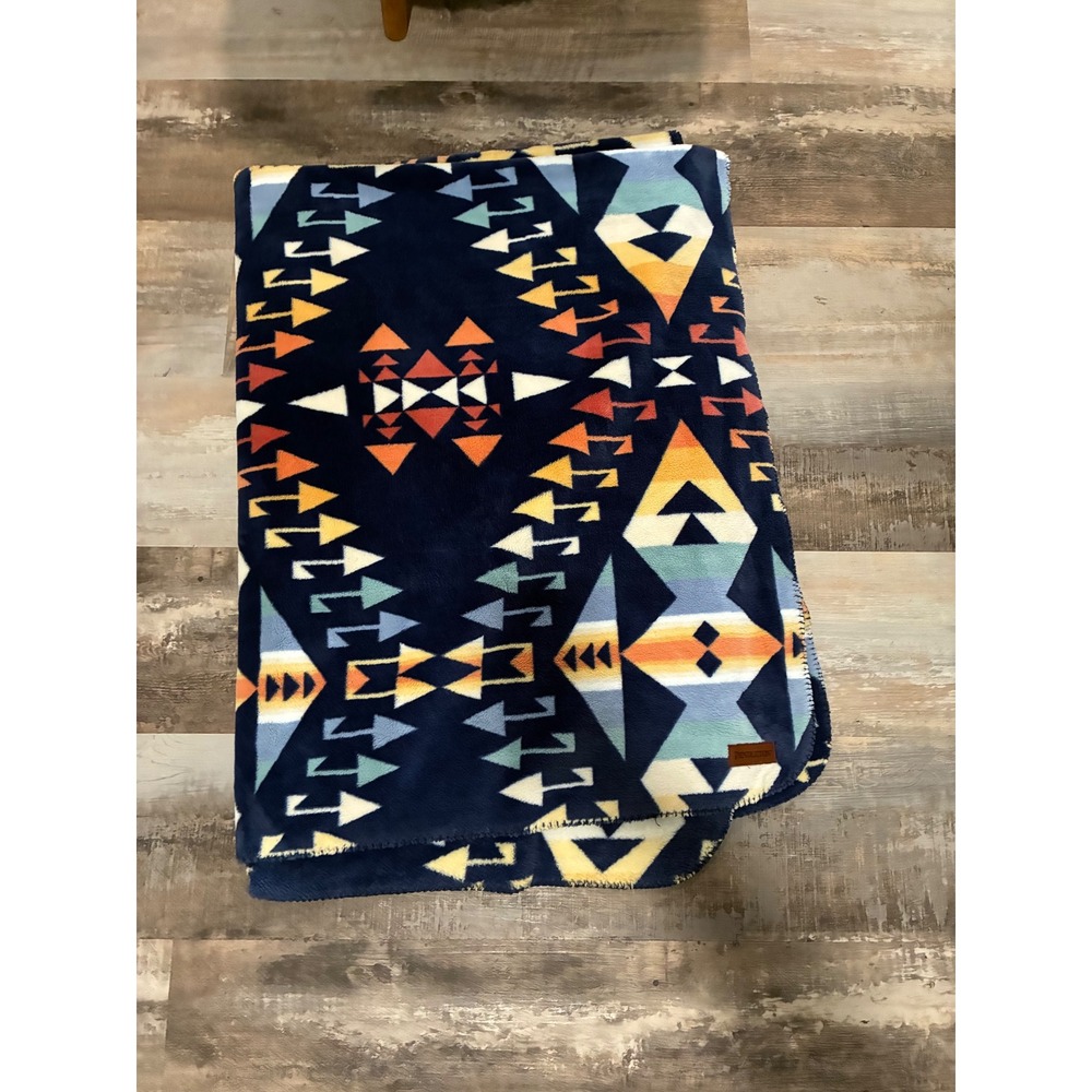 Pendleton Fleece Blanket Southwestern Arrow Geometric Navy Blue Orange Throw